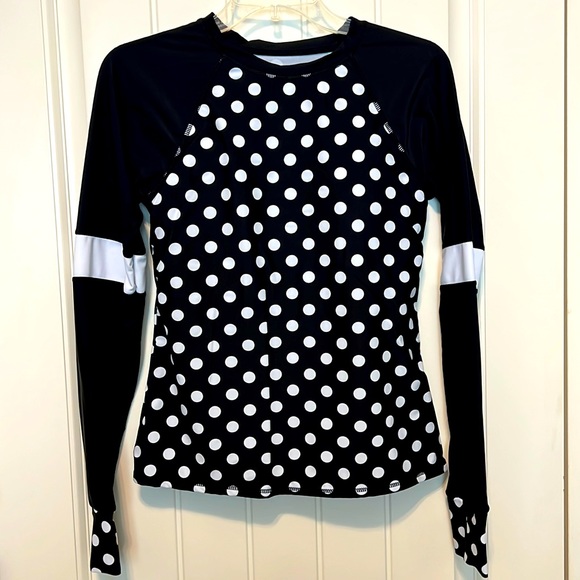Swim | Black White Polka Dot Rash Guard With Built In Padded Bra | Poshmark